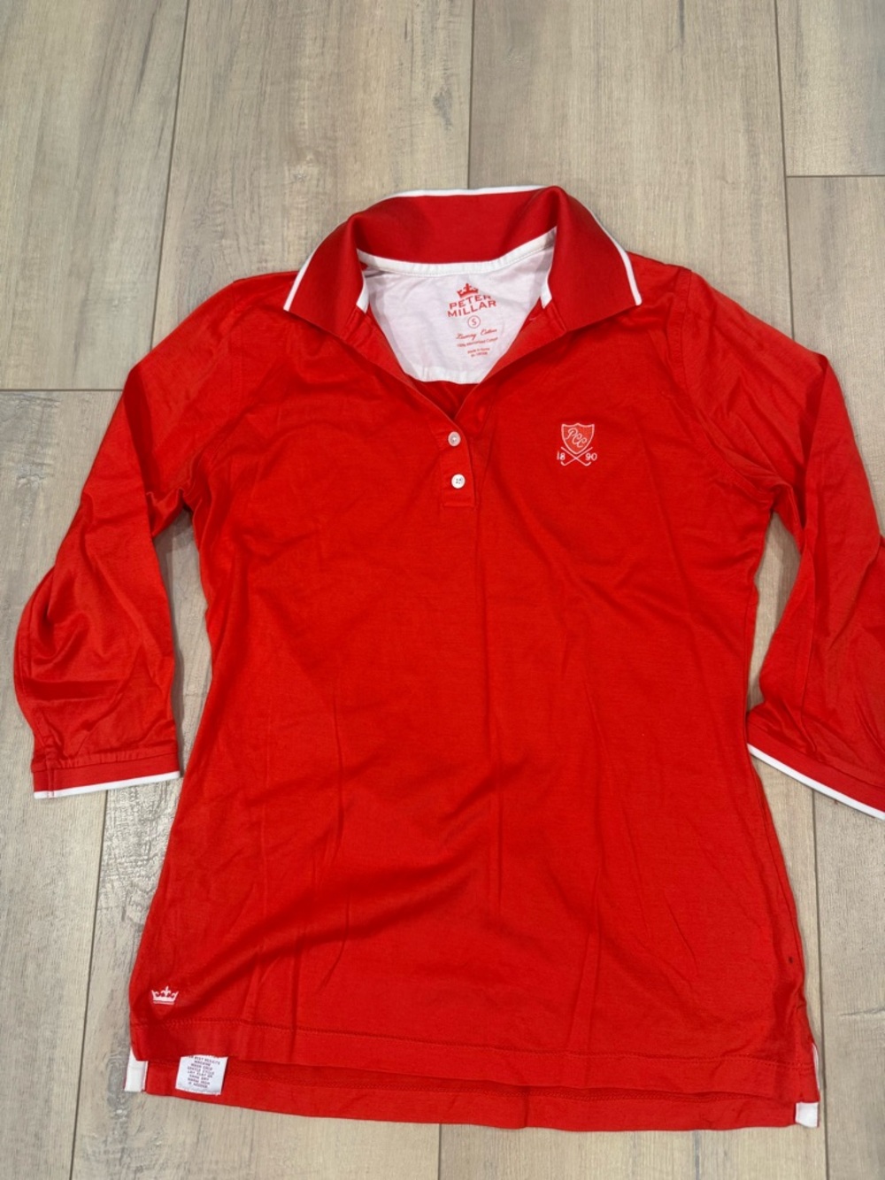 Peter Millar Red/Orange 3/4 sleeve Polo with White Trim